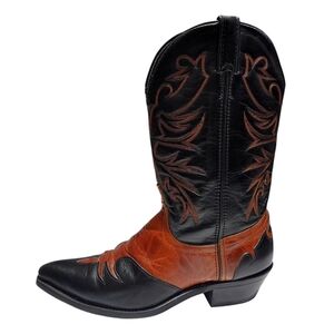 Laredo Black Brown Leather Patch Embroidered Western Cowboy Boots Mens Size 9.5